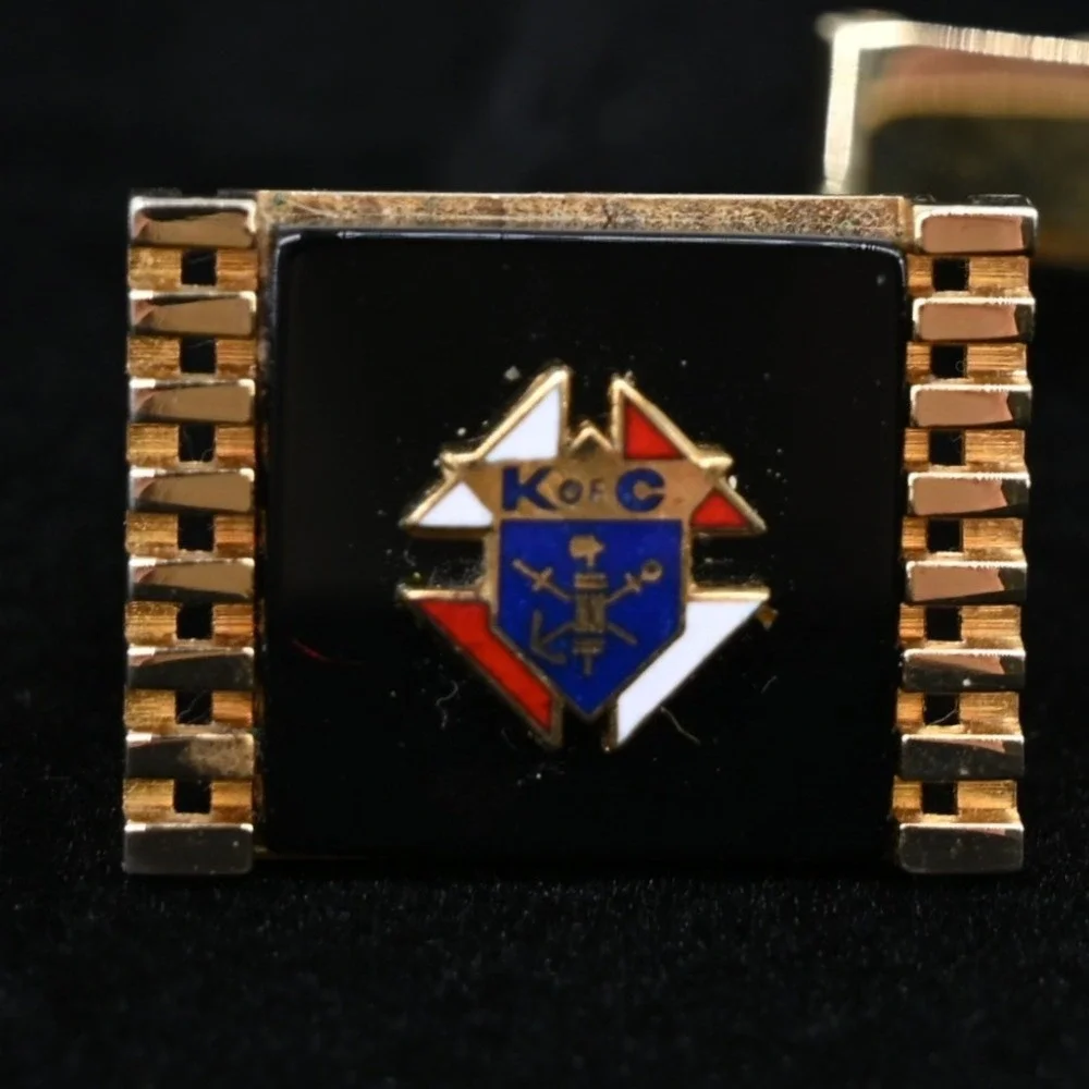 Vintage Knights of Columbus Past Faithful Navigator Cufflinks Tie Bar Set Gold